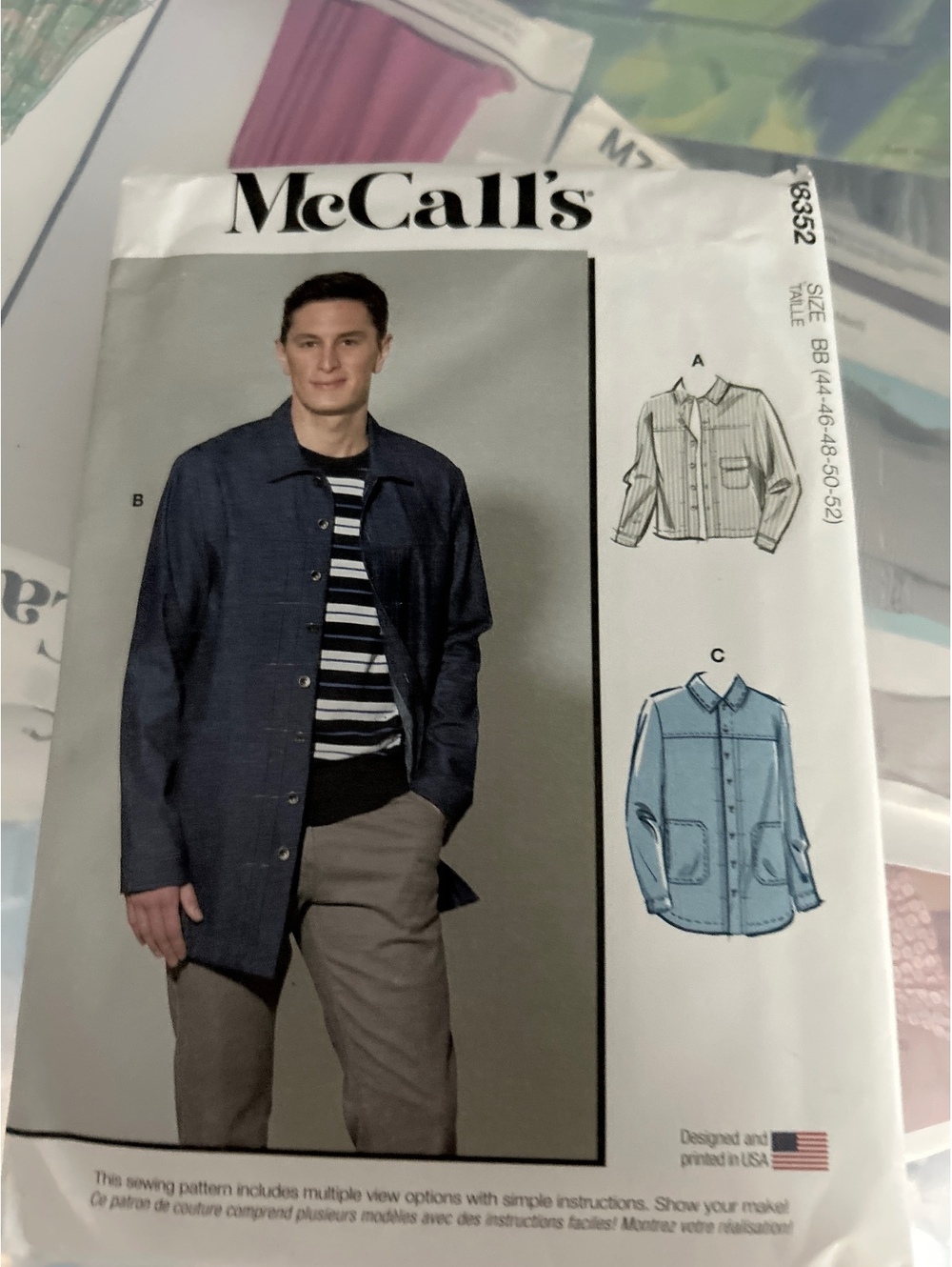 McCall's M8352 Men's Jacket Sewing Pattern Size BB (46-48-50-52)
